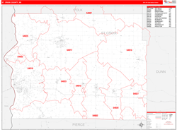 St. Croix County, WI Wall Map Zip Code Red Line Style 2024